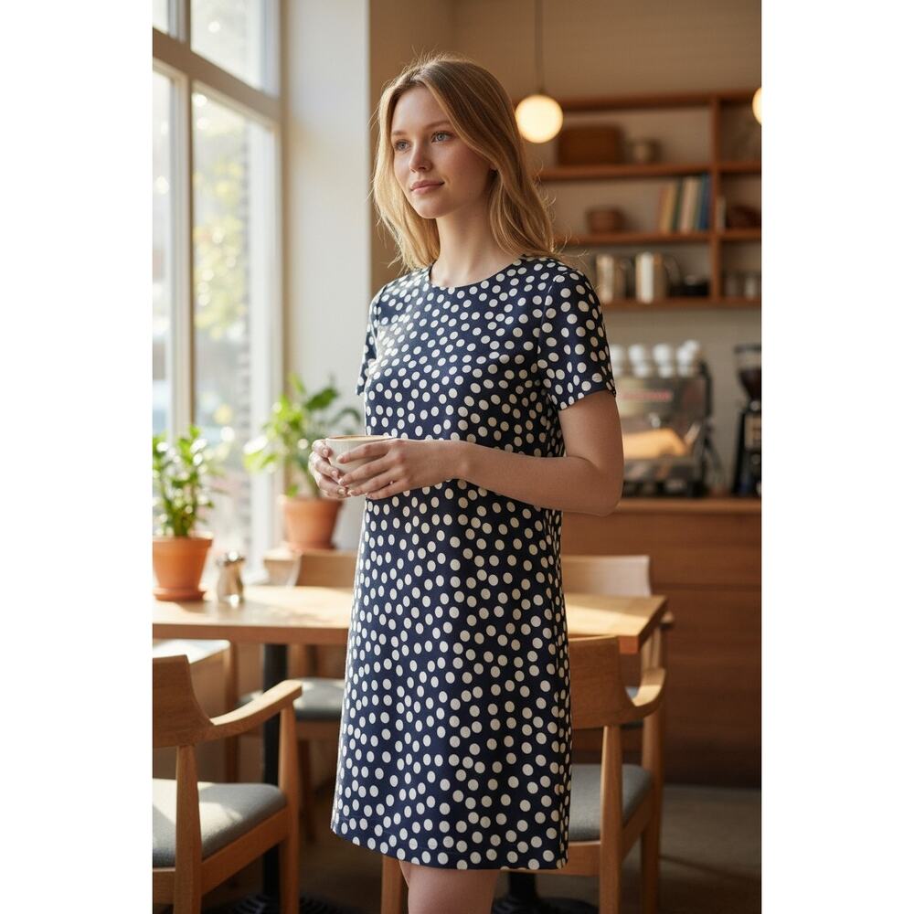 J.Crew Polka Dot Mini Dress Women's 10 Navy White Short Sleeve Career Preppy